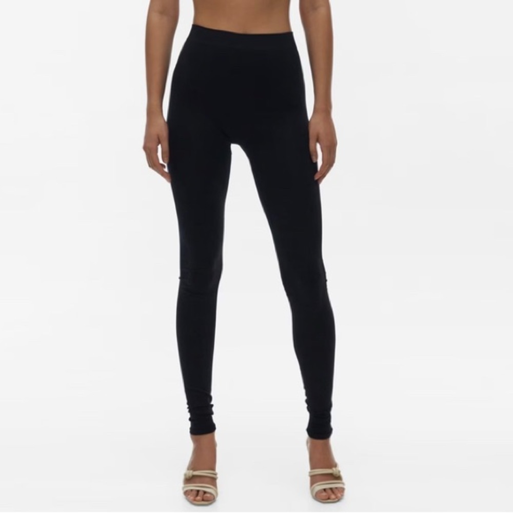 HELMUT LANG Sz M/L Seamless Rise Ribbed Comfort Waistband Jersey Knit Leggings